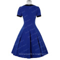 Belle Poque Stock Kurzarm Bogen-Knoten dekoriert Retro Vintage Blue 50er Party Kleid BP000068-2